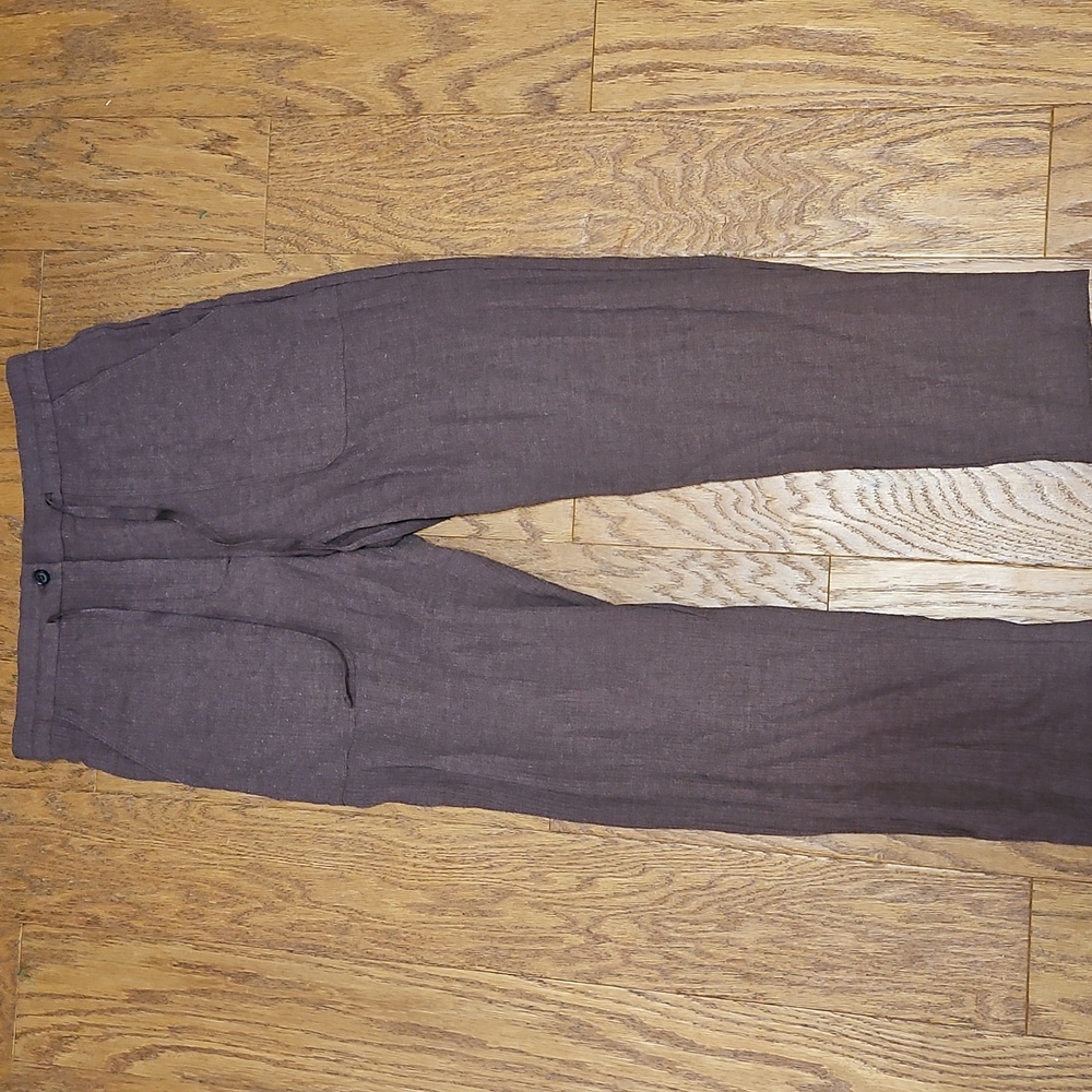 Zara Brown Tie Waist Crinkle Fabric Brown Pants Sz Small